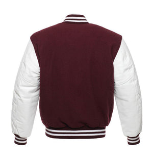 Ashton Men’s Maroon and White Leather Sleeves Wool Varsity Jacket