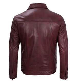 Spartan Men’s Maroon Leather Trucker Jacket