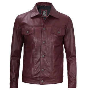 Spartan Men’s Maroon Leather Trucker Jacket