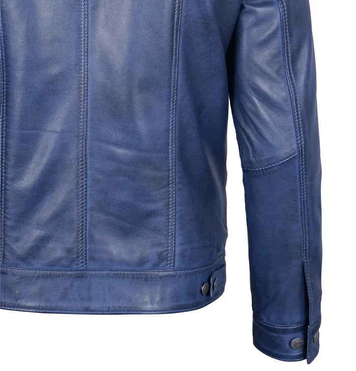 Winston Men’s Blue Leather Trucker Jacket