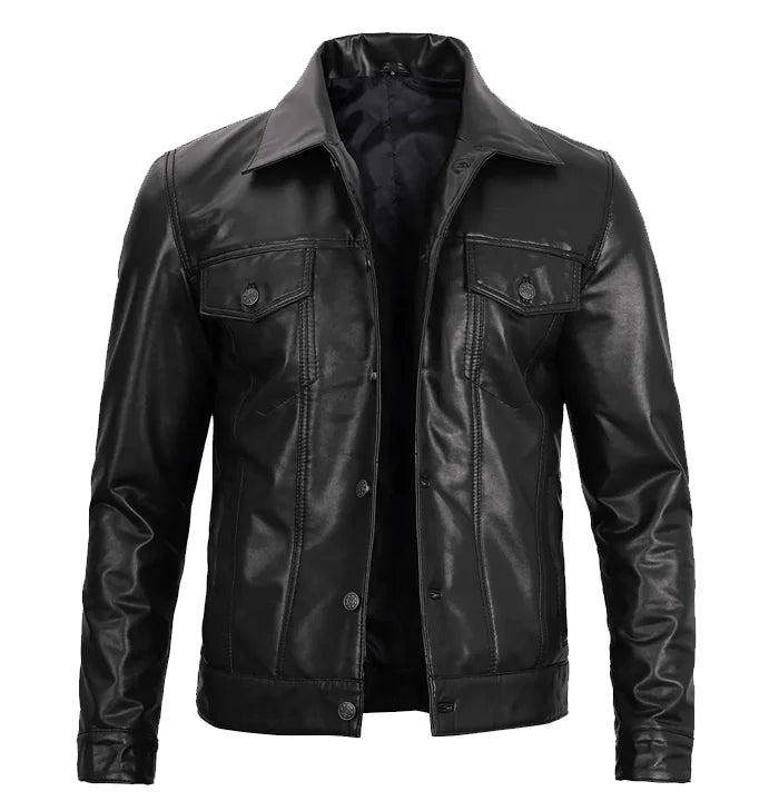 Daniel Men’s Black Leather Trucker Jacket