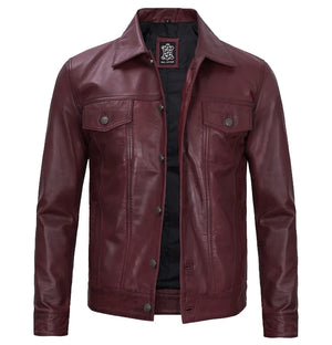 Spartan Men’s Maroon Leather Trucker Jacket