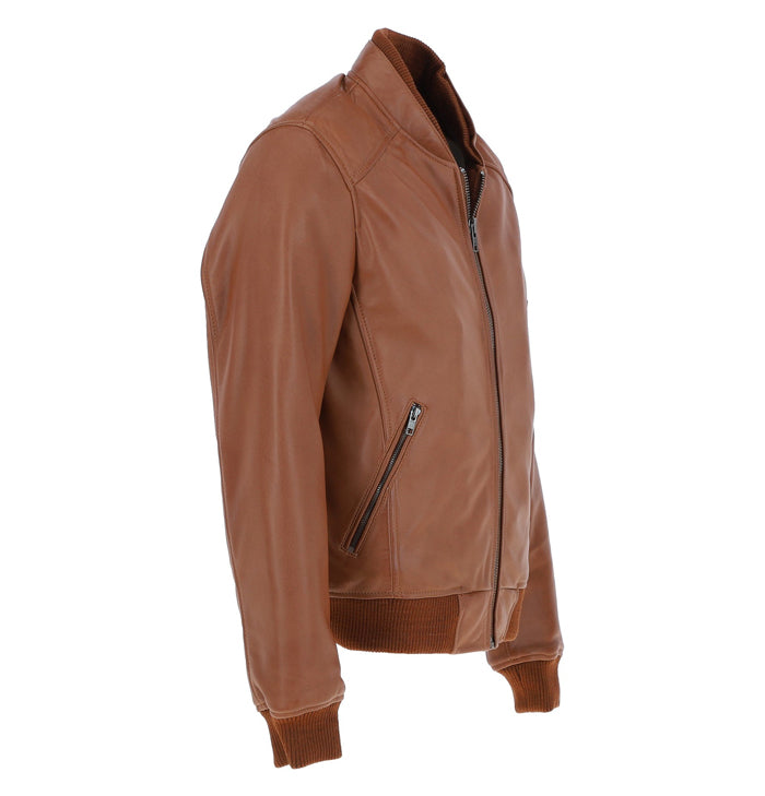 Simon Men’s Tan MA-1 Leather Bomber Jacket