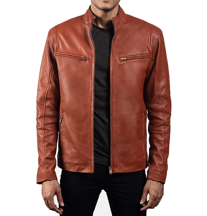 Dashiell Minimalist Mens Tan Brown Café Racer Jacket