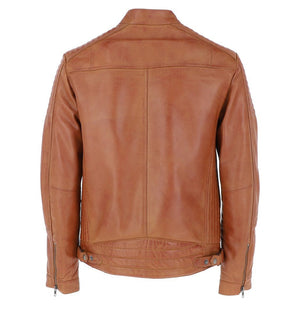 Benjamin Men’s Quilted Tan Leather Café Racer Jacket