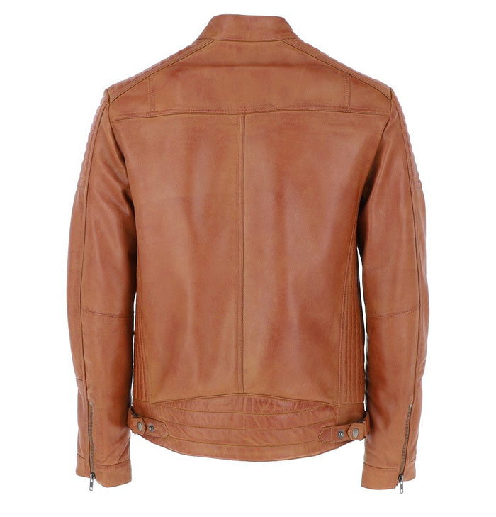 Benjamin Men’s Quilted Tan Leather Café Racer Jacket