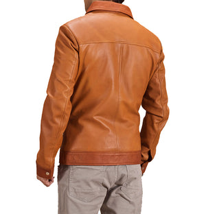 Miles Tan Brown Leather Bomber Jacket for Men