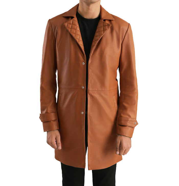 Alistair Men’s Tan Brown Leather Car Coat