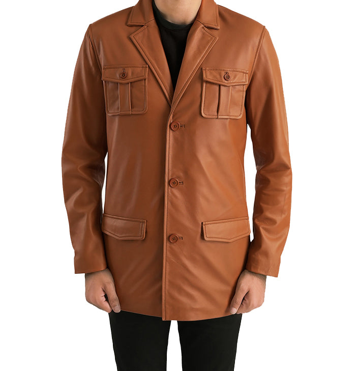 Felix Men’s Classic Tan Brown Leather Blazer