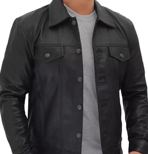 Legend Black Leather Trucker Jacket for Men