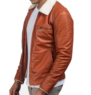 Theodore Men’s Tan Shearling Aviator Leather Jacket