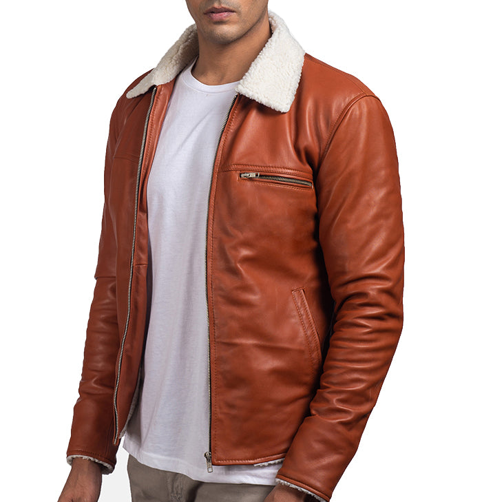 Theodore Men’s Tan Shearling Aviator Leather Jacket