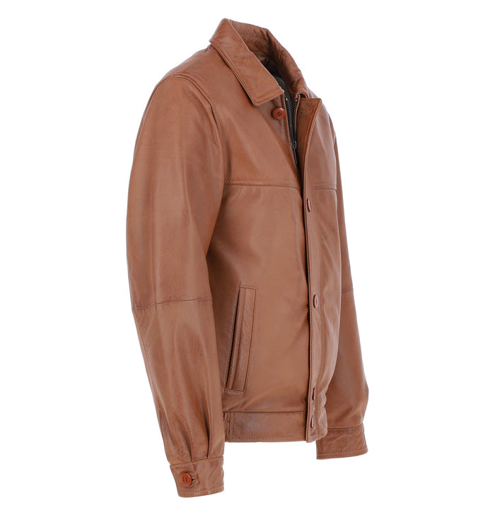 Nathaniel Mens Tan Shirt Style Leather Jacket