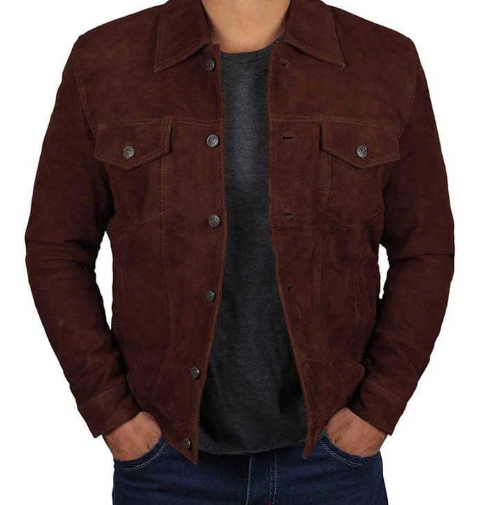 Rowan Men’s Dark Brown Suede Trucker Jacket