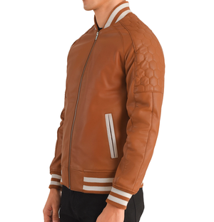 Oliver Men’s Tan Brown Leather Baseball Jacket