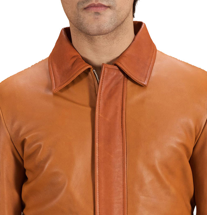 Miles Tan Brown Leather Bomber Jacket for Men