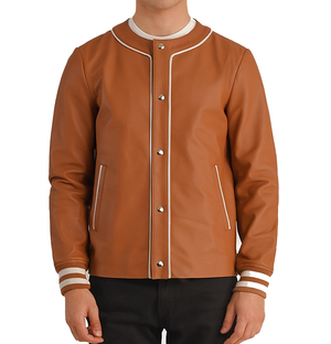 Maxwell Tan Brown Real Leather Men’s Varsity Jacket