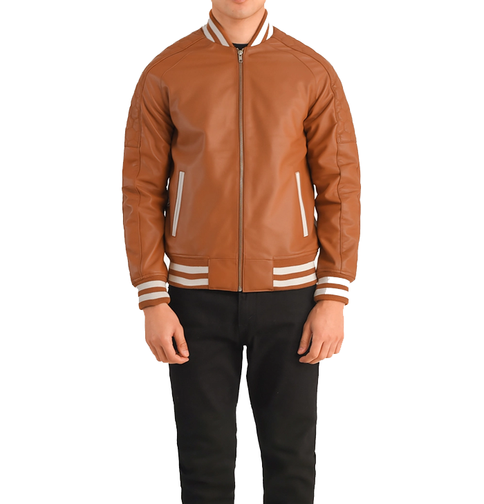 Oliver Men’s Tan Brown Leather Baseball Jacket