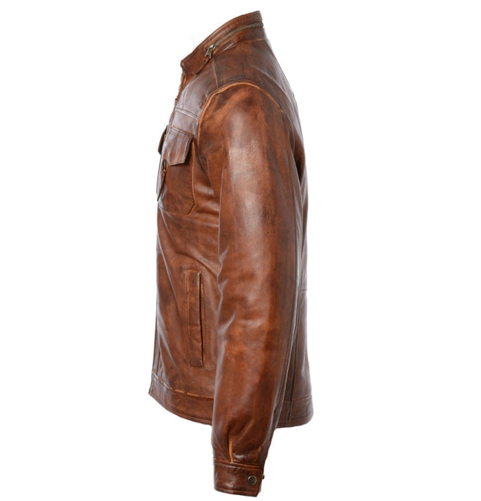 Arthur Distressed Tan Leather Men’s Motorcycle Jacket