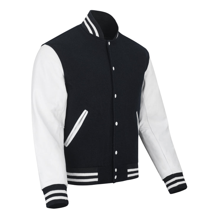 Larry Mens Black and White Wool Baseball Jacket