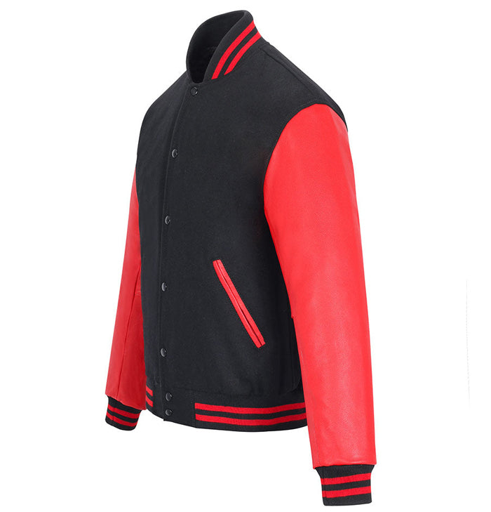 Harry Men’s Red and Black Wool Varsity Jacket with Leather Sleeves