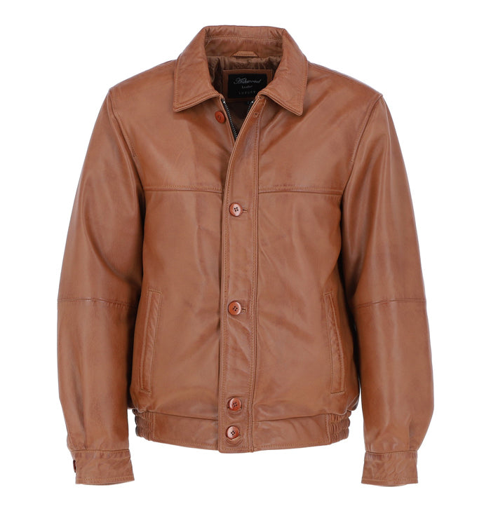 Nathaniel Mens Tan Shirt Style Leather Jacket