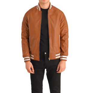 Oliver Men’s Tan Brown Leather Baseball Jacket