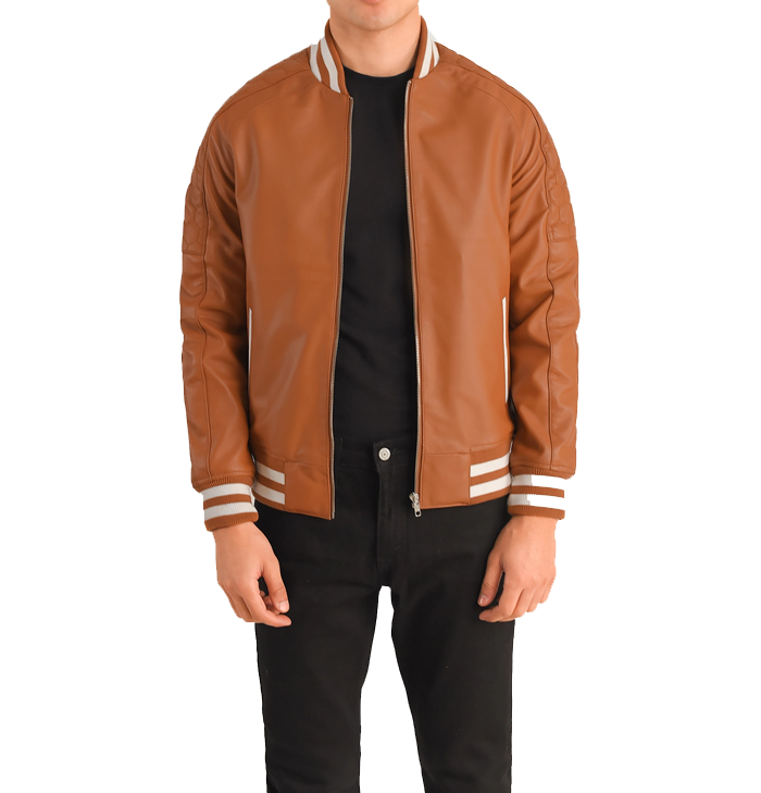 Oliver Men’s Tan Brown Leather Baseball Jacket