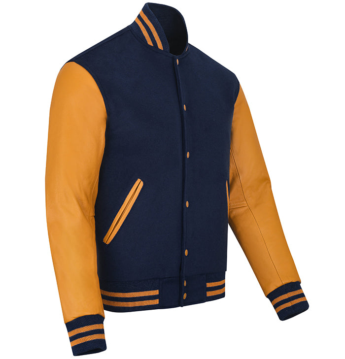 Beckham Men’s Orange and Navy Blue Wool Varsity Jacket