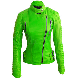 Sage Women’s Parrot Green Leather Biker Jacket