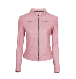 Glamour Pink Biker Leather Jacket for Women