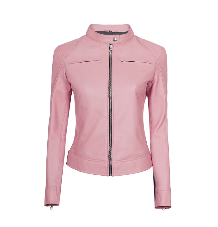 Glamour Pink Biker Leather Jacket for Women