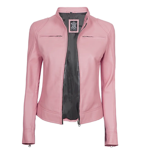 Glamour Pink Biker Leather Jacket for Women