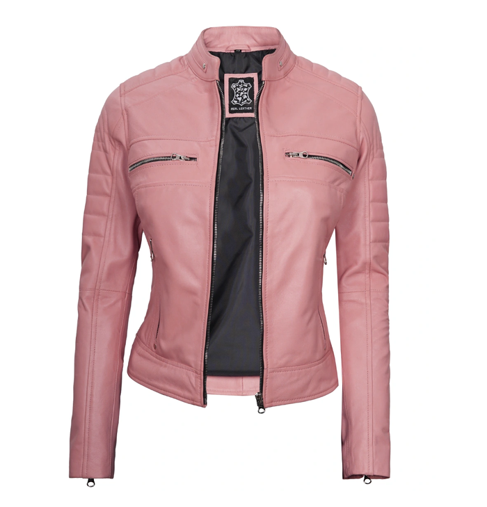 Ember Women’s Pink Café Racer Leather Jacket