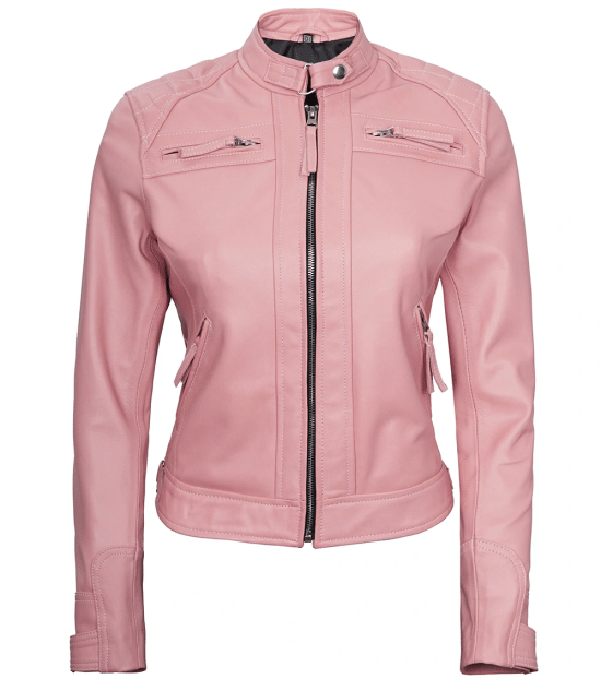 Blossom Women’s Pink Quilted Café Racer Leather Jacket