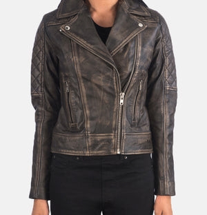 Victoria Womens Distressed Brown Quilted Biker Jacket