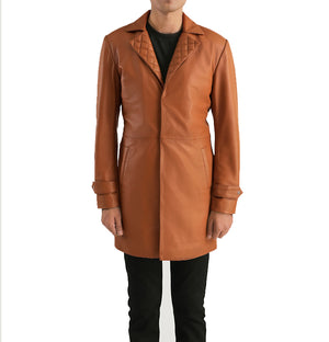 Alistair Men’s Tan Brown Leather Car Coat