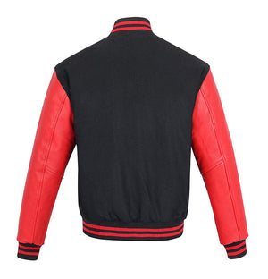 Harry Men’s Red and Black Wool Varsity Jacket with Leather Sleeves