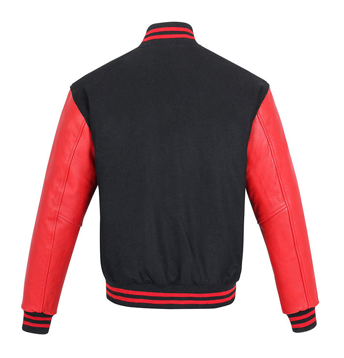 Harry Men’s Red and Black Wool Varsity Jacket with Leather Sleeves