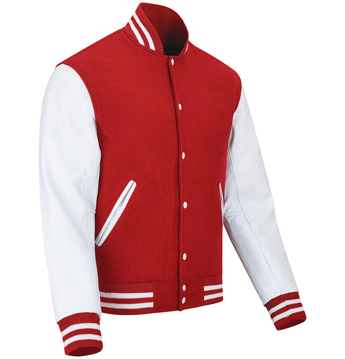 Cooper Mens Red and White Wool Baseball Jacket