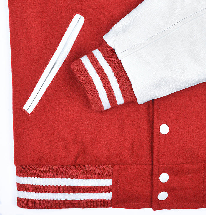 Cooper Mens Red and White Wool Baseball Jacket