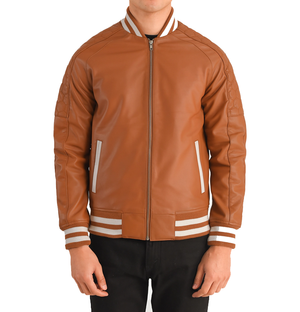 Oliver Men’s Tan Brown Leather Baseball Jacket