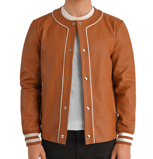 Maxwell Tan Brown Real Leather Men’s Varsity Jacket