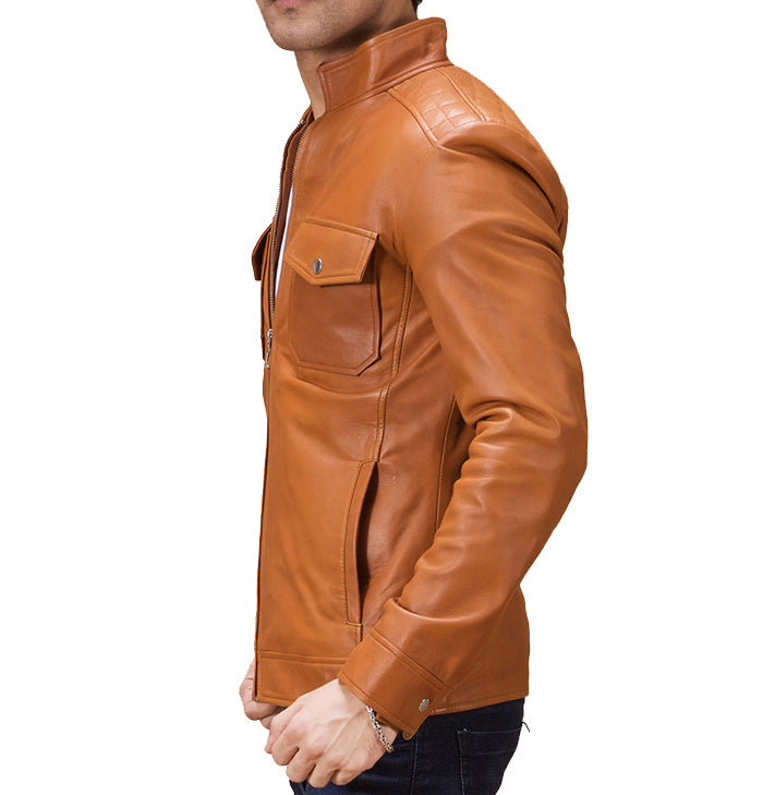 Jasper Men’s Tan Brown Leather Biker Jacket