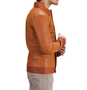 Miles Tan Brown Leather Bomber Jacket for Men