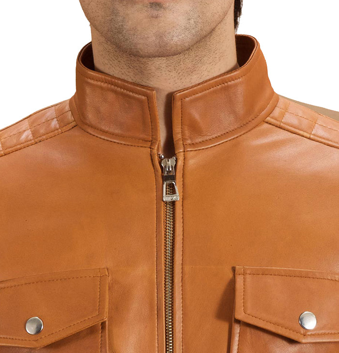 Jasper Men’s Tan Brown Leather Biker Jacket