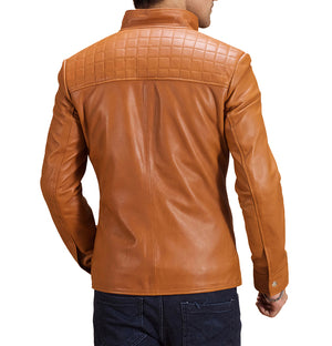 Jasper Men’s Tan Brown Leather Biker Jacket