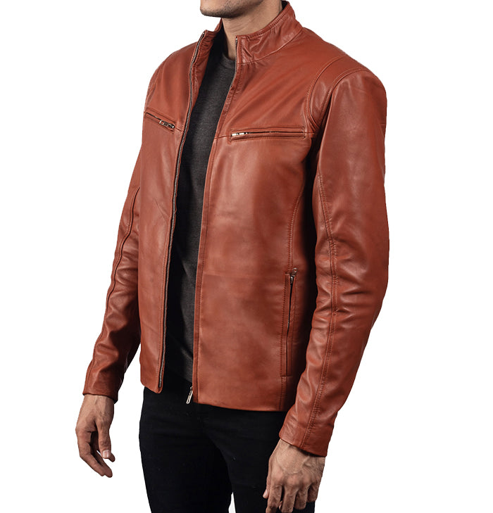 Dashiell Minimalist Mens Tan Brown Café Racer Jacket