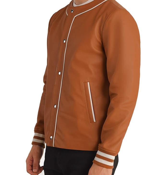 Maxwell Tan Brown Real Leather Men’s Varsity Jacket