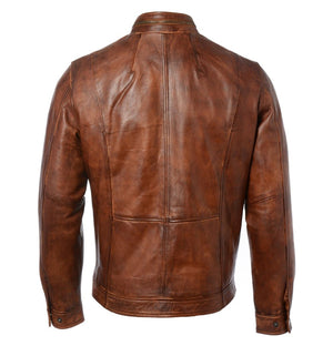 Arthur Distressed Tan Leather Men’s Motorcycle Jacket